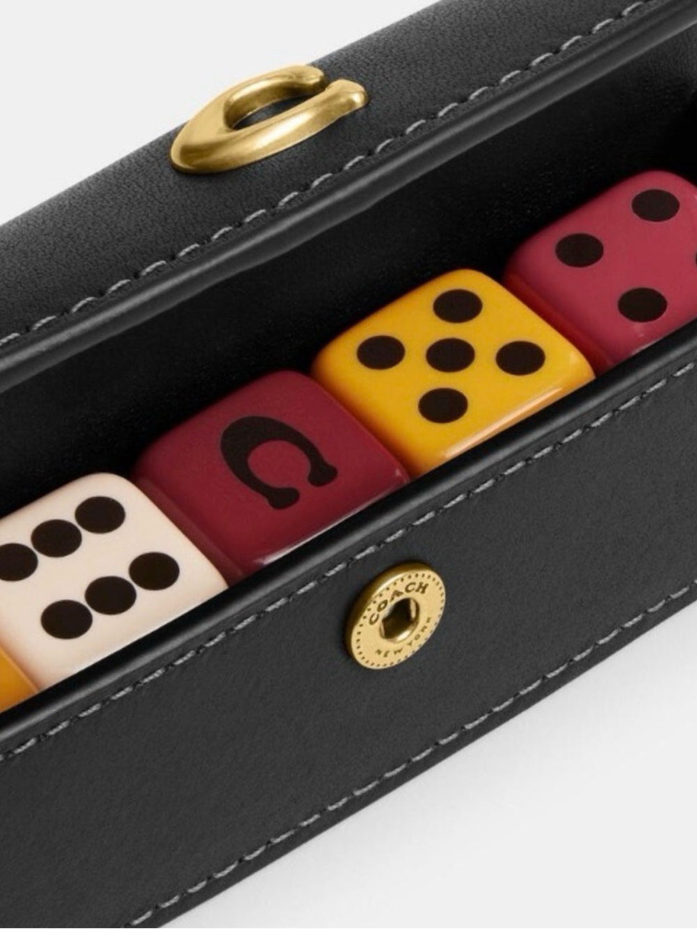 Coach Black Leather Dice Set with Multicolor Dice - Picture 5 of 5
